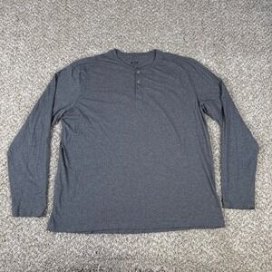 Pact Henley Shirt Mens XL Charcoal Grey Organic Cotton Long Sleeve Three Button